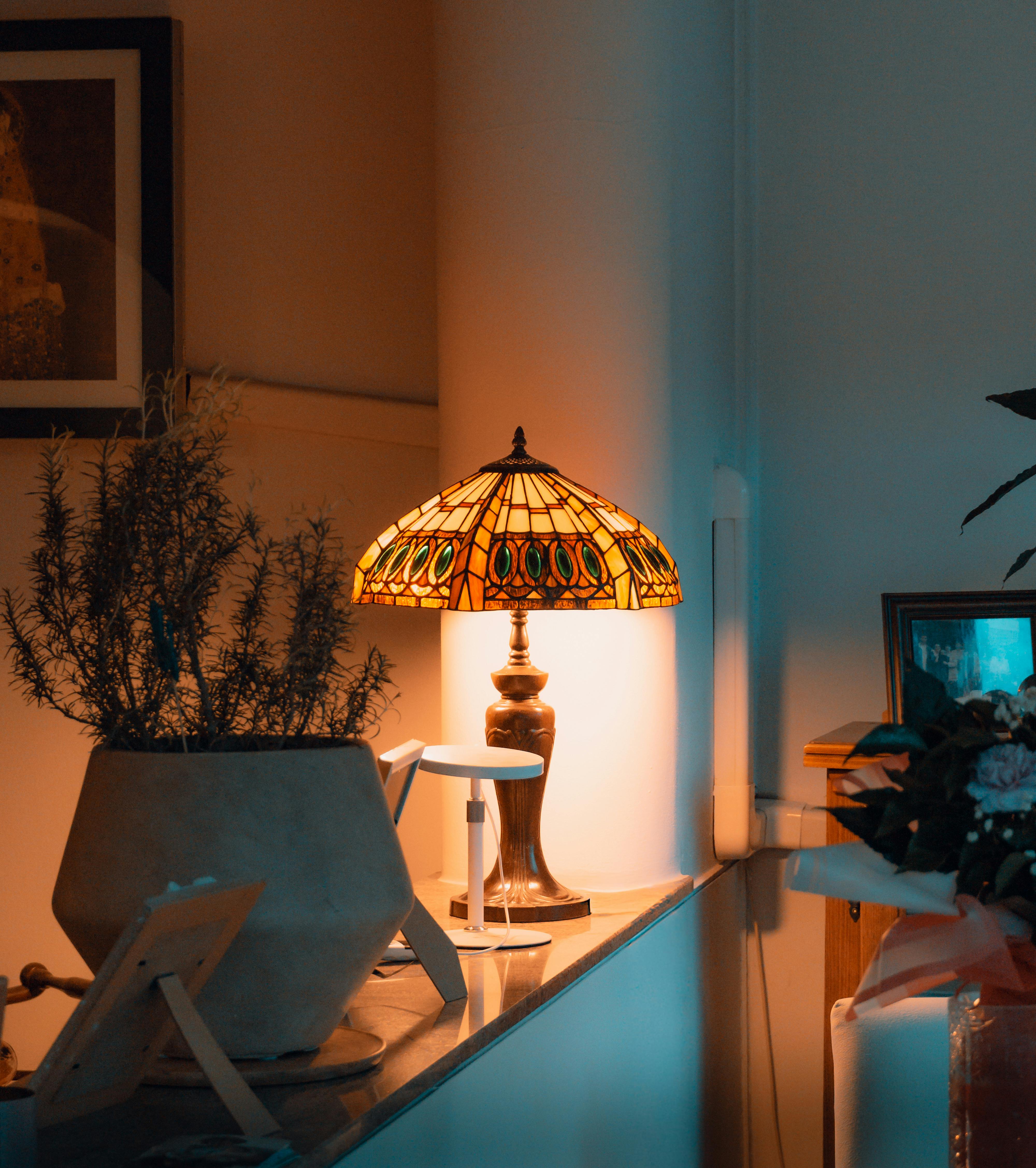 Styled living room decor with warm lighting